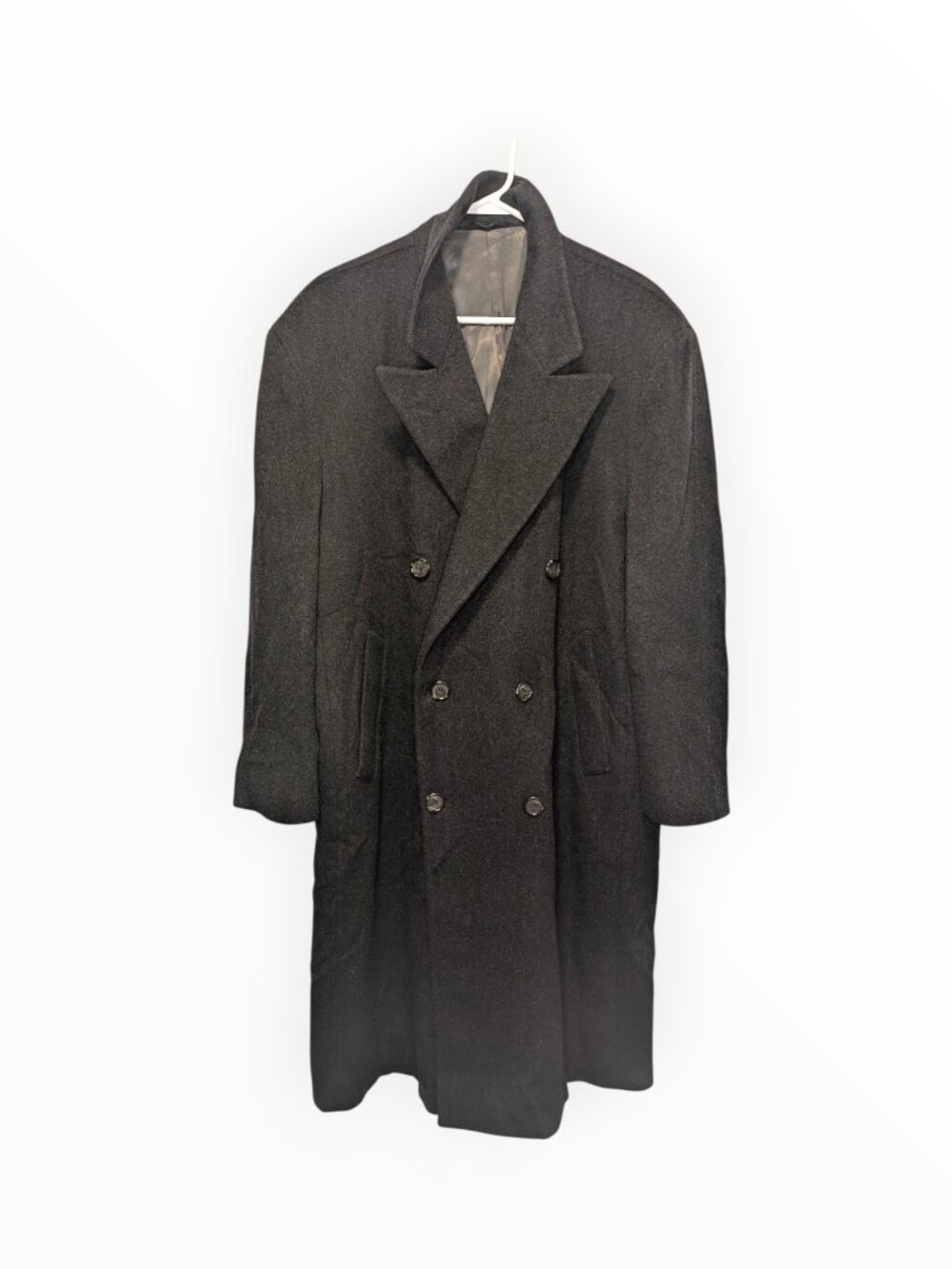 Vintage Giovane Moda Double-Breasted Wool Overcoat Mens 46R Charcoal Gray USA.